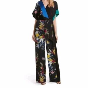 Black Silk Floral DVF Jumpsuit with Sash